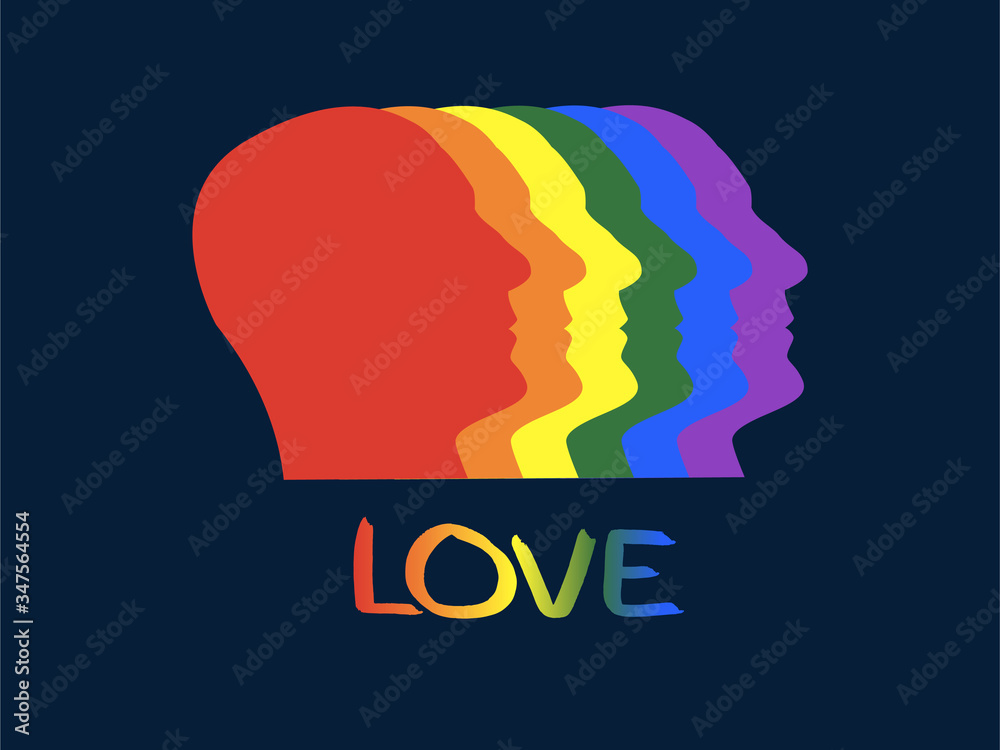 illustration of faces of men in profile, LGBT community on a dark background
