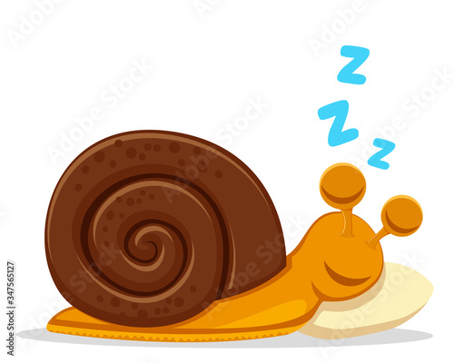 Round snail sleeping on a pillow on a white background