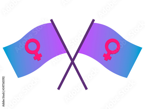 illustration of two crossed flags, feminism, girls power