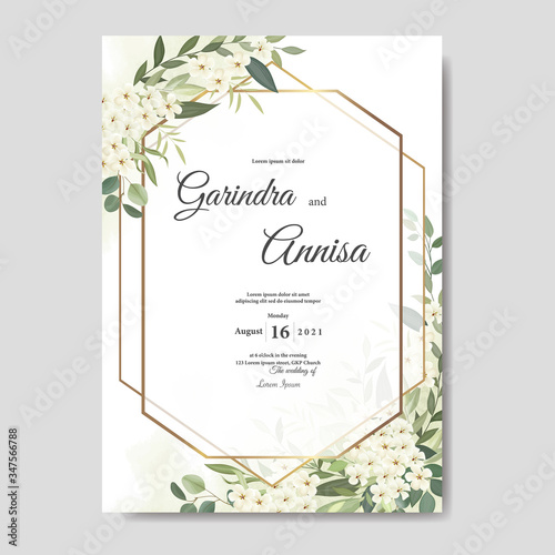 Beautiful floral frame wedding invitation card template Premium Vector