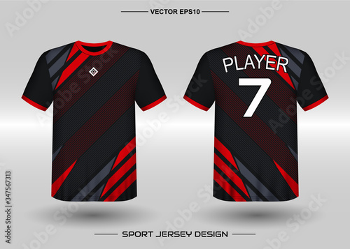 T-shirt sport vector design template, Soccer jersey mockup for football club. uniform front and back view. Clothing Men adult. Can use for printing, branding logo team, squad, match event, tournament