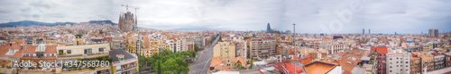 Spain, Barcelona, Aerial view of buildings in the Eixample quarter.