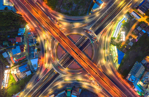 Canvastavla Aerial view and top view of traffic on city streets in Bangkok , Thailand