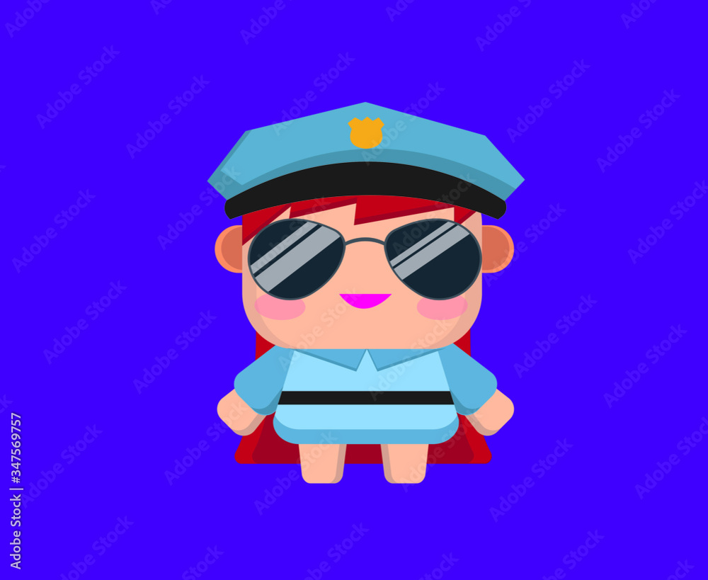 flat vector design of small characters, police woman flat vector design of small characters, police woman