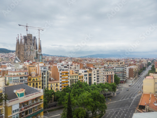 Spain, Barcelona, Aerial view of  buildings in the Eixample quarter. © VEOy.com
