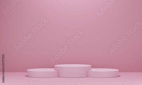 Pink pedestal for display. Empty product stand with geometrical shape. minimal style. 3d render. © justyle