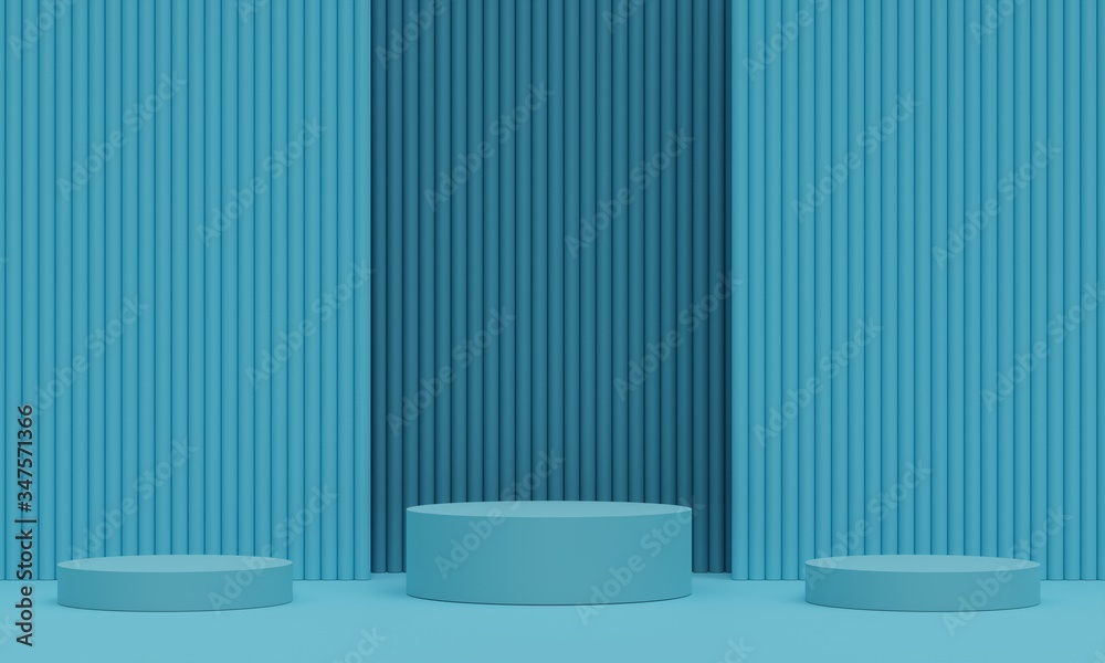 Blue pedestal for display. Empty product stand with geometrical shape. minimal style. 3d render. Blue pedestal for display. Empty product stand with geometrical shape. minimal style. 3d render.