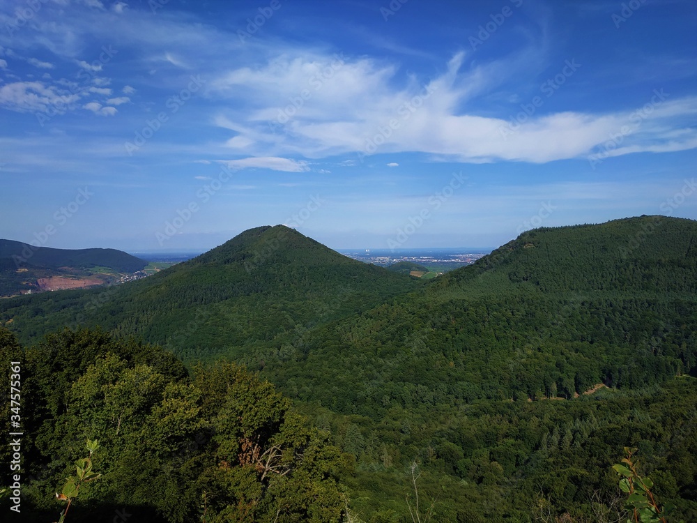 View over hills of Palatinate Forest to Rhine Rift Valley