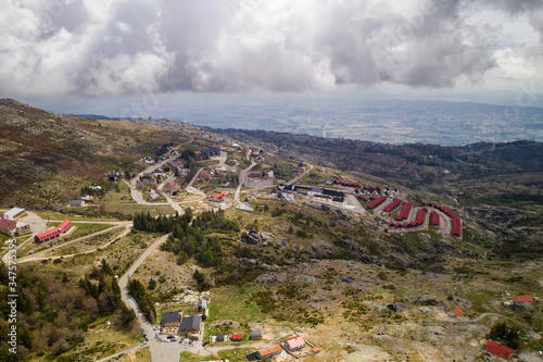 Penhas da Saude landscape aerial drone view in Serra da Estrela, in Portugal
