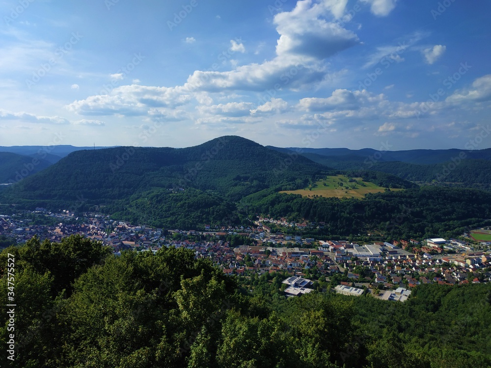 View over Annweiler am Trifels and beautiful landscape