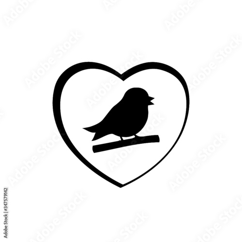 Bird in heart icon isolated on white background