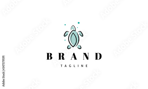 Vector logo on which an abstract image of a turtle in a linear style.