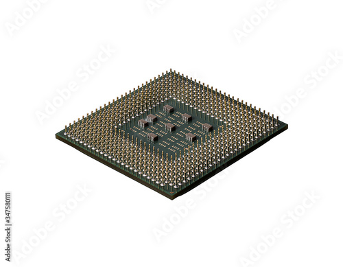 Old burnt down central computer processor on a white background