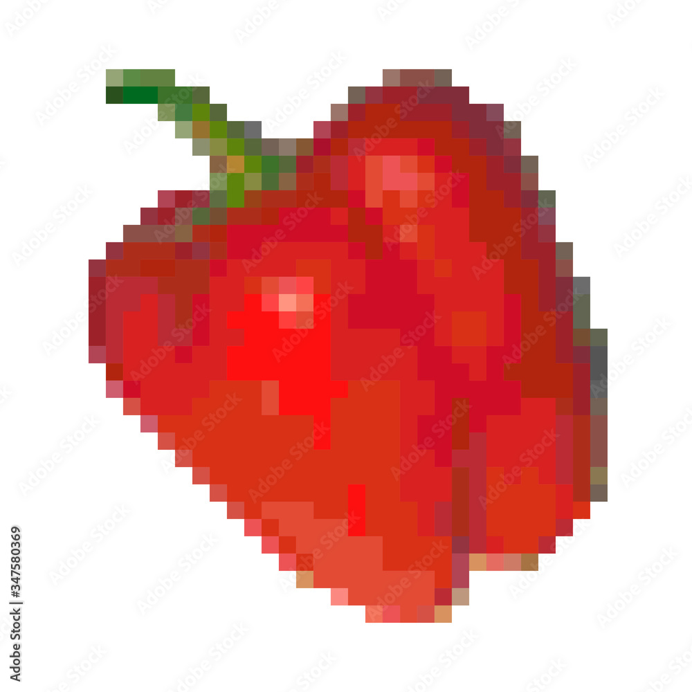 Pixel graphic red bell pepper. Fresh vegetable. Healthy product. 8 bit. Vector illustration. Pixel graphic red bell pepper. Fresh vegetable. Healthy product. 8 bit. Vector illustration.