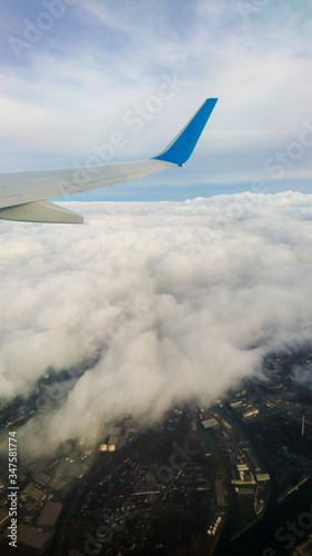 Dusseldorf  late autumn - winter. airplane wing. aerial photography. Europe