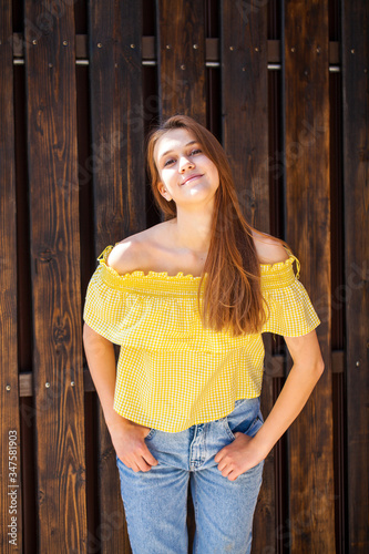 Close up portrait of a young beautiful brunette model © Andrey_Arkusha