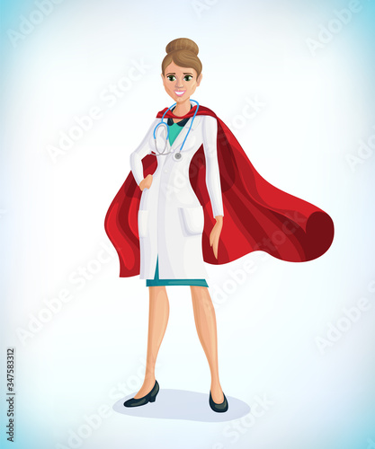 Super doctor cartoon character. Superhero doctor with hero cloaks. Healthcare vector concept. Medical concept. First aid. Healthcare workers vs covid19