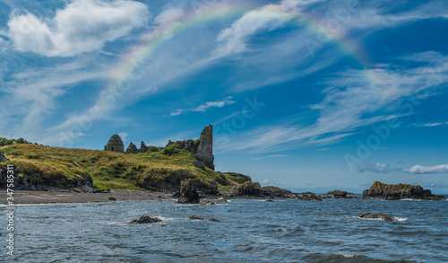 Dunure Ancient Castle Ruins and Rugged Coast Line in Scotland.