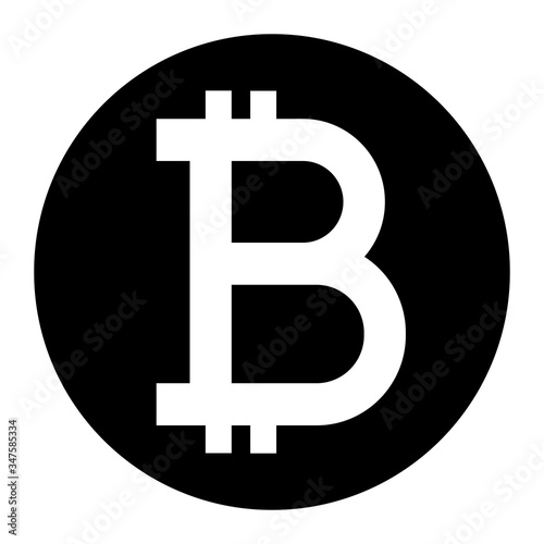 Bitcoin icon vector on blacck circle. White background