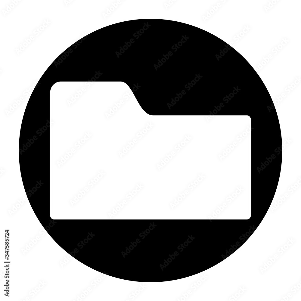 Documents folder icon on black circle. White background Documents folder icon on black circle. White background