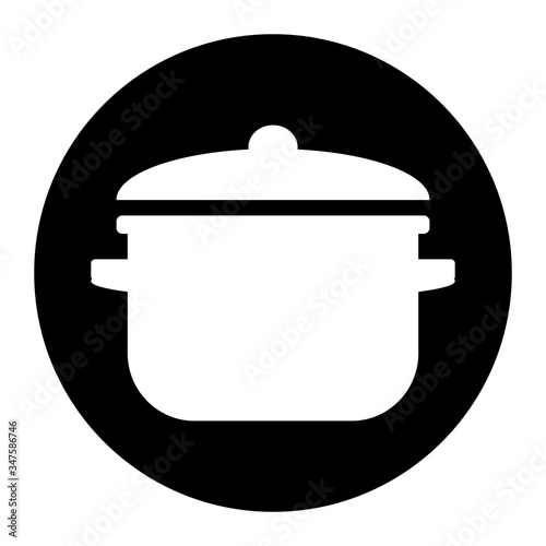 Pot icon vector on black circle. White background