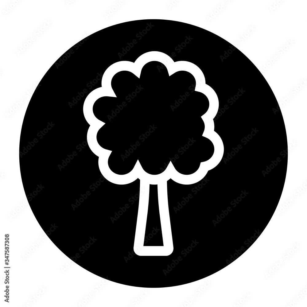 Tree icon vector on black circle. White background Tree icon vector on black circle. White background