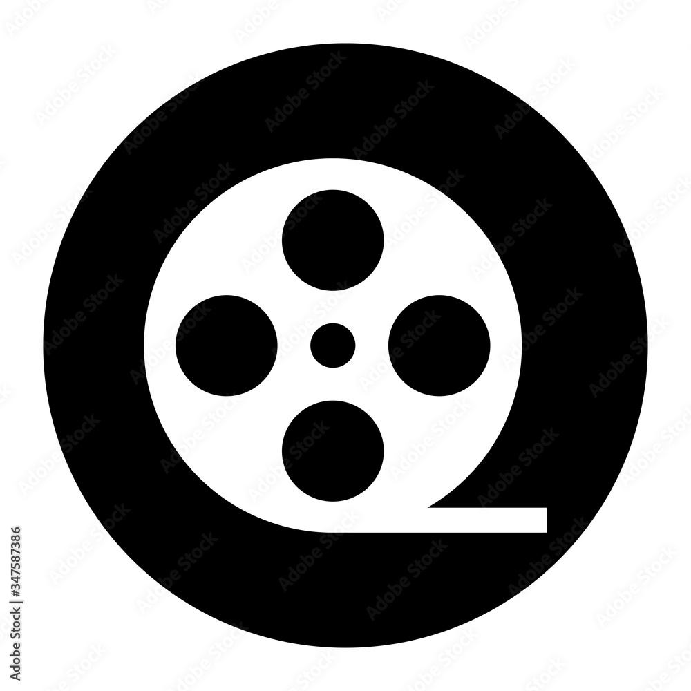Video, film icon on black circle. White background