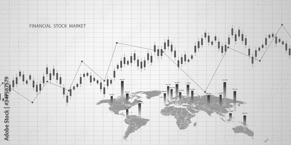 Stock market graph or forex trading chart for business and financial concepts, reports and investment on grey background . Vector illustration