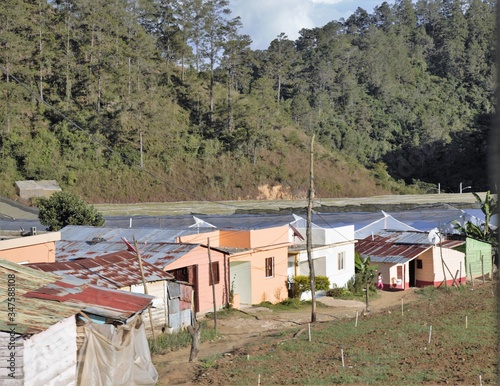 Row of houses in a farming village in the Dominican Republic.