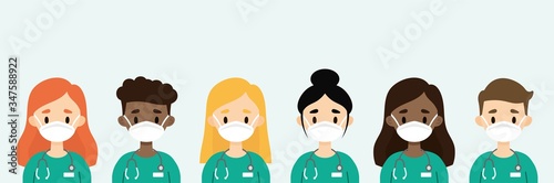 Group of doctors/nurses wearing masks. Medical staff wearing protective equipment