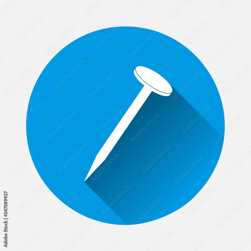 Construction nail icon on blue background. Flat image with long shadow. Construction nail icon on blue background. Flat image with long shadow.