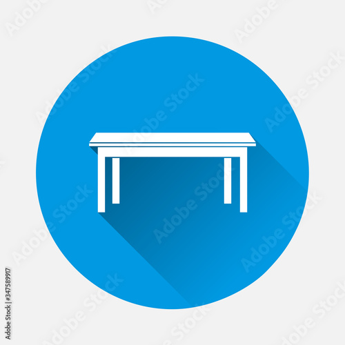Dining table icon on blue background. Flat image with long shadow.