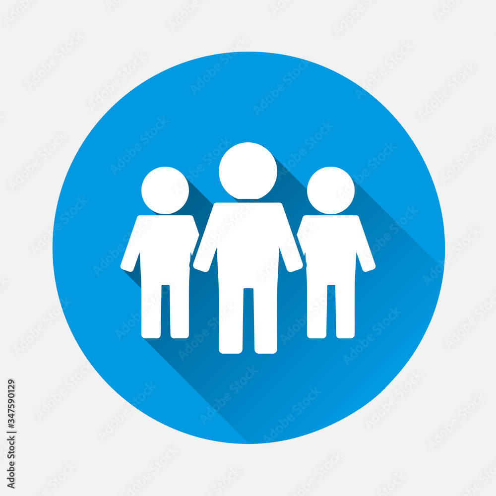 Vector people icon. Crowd icon on blue background. Flat image with long shadow. Vector people icon. Crowd icon on blue background. Flat image with long shadow.