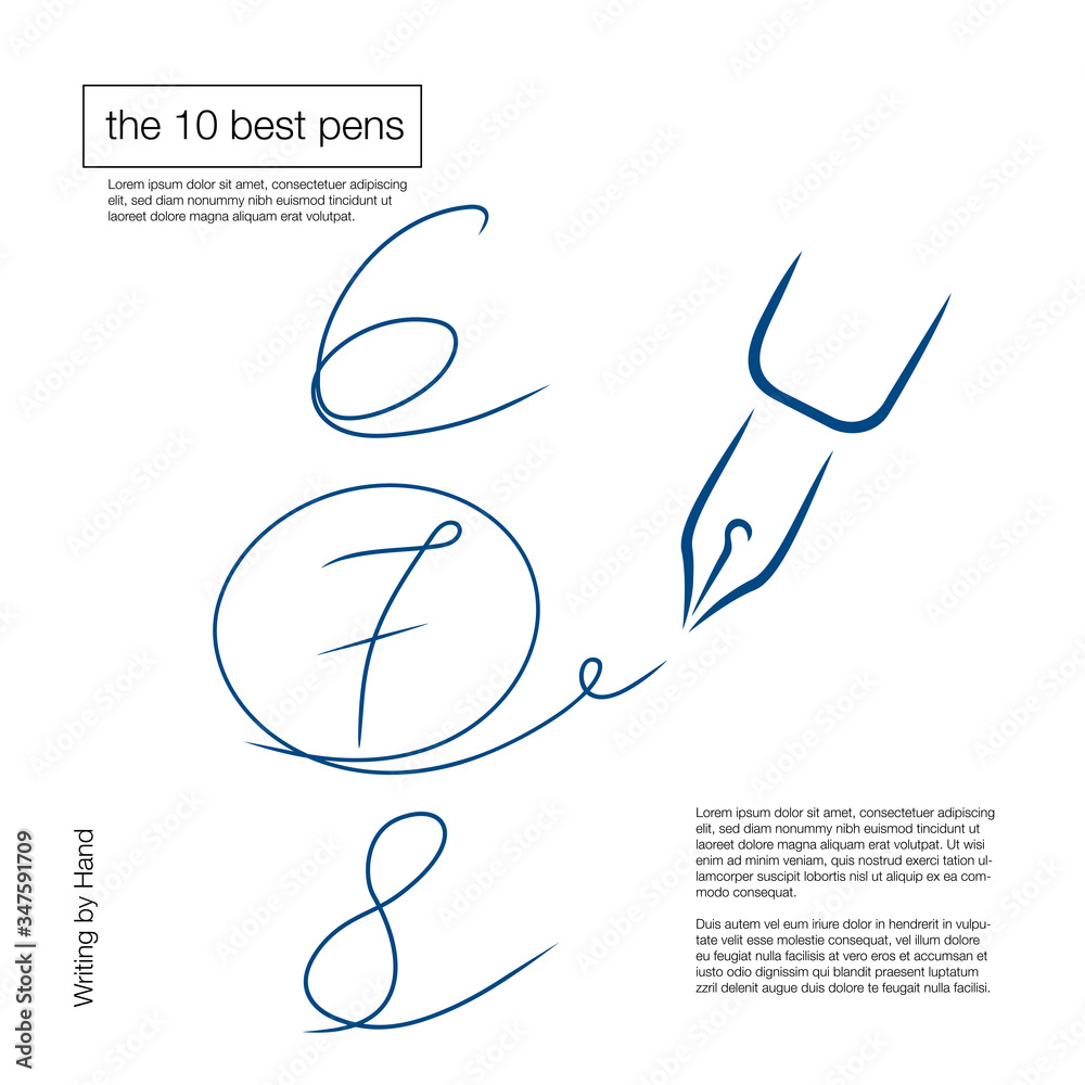 Pen icon, signature in the style of brush strokes. Number 7 is circled