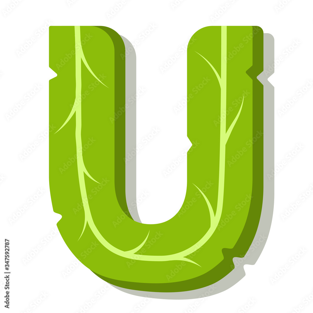 Letter U, green leaves summer vector alphabet. The simple logo of letter U green color. Isolated illustration on white background. Letter U, green leaves summer vector alphabet. The simple logo of letter U green color. Isolated illustration on white background.