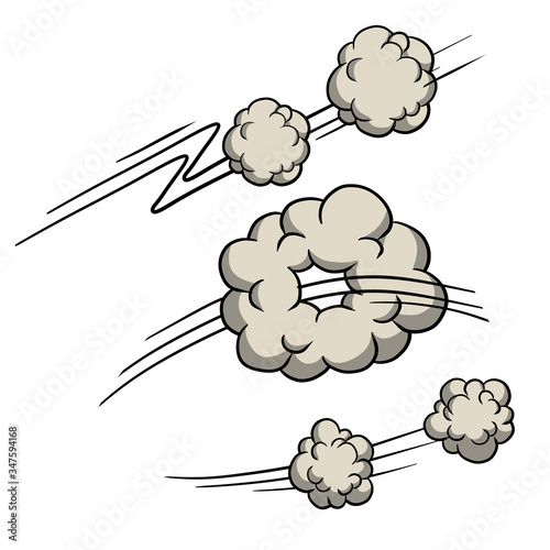 Set of air flow. Funny element of comics and cartoons. Comic movement of steam and smoke. Hand-drawn illustration. Track, trace and trajectory