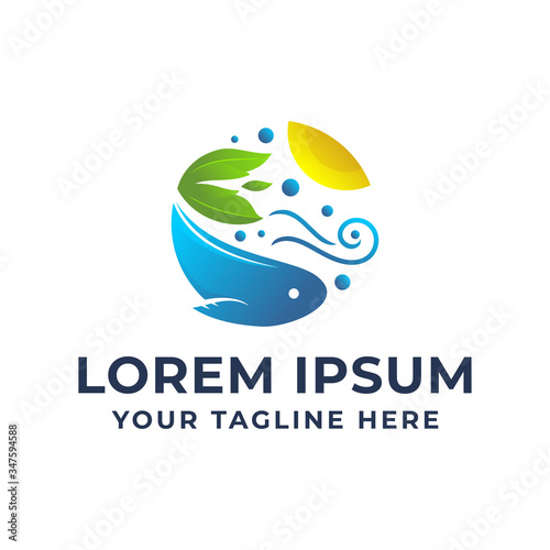 Aquaponic Farming Fish and Leaf Logo Template
