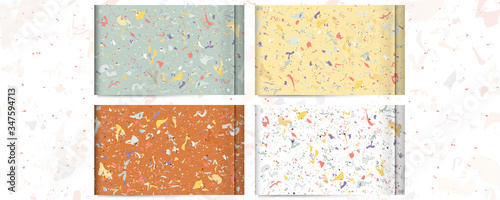 Set seamless terrazzo patterns. Pattern for ceramics marble natural stone. Vector stock illustration textured shapes in vibrant colors