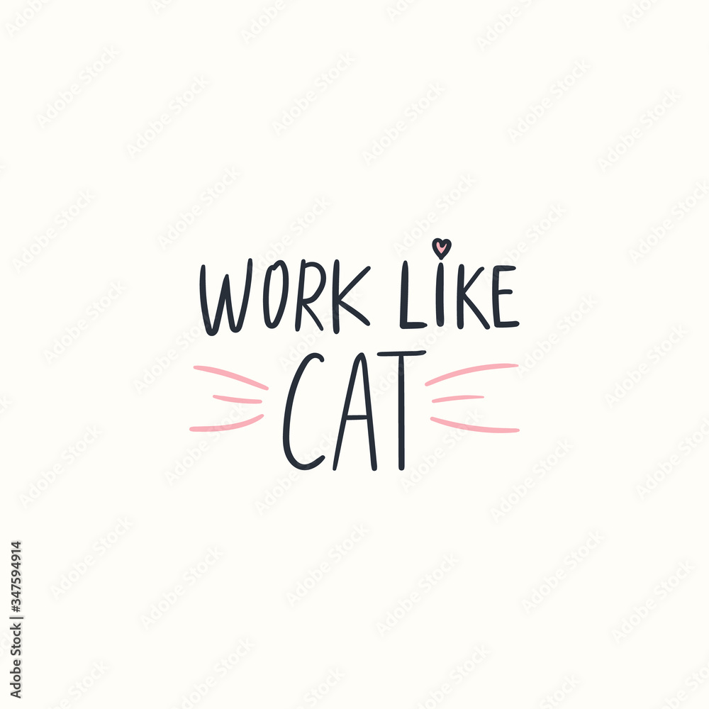 Cat. Animal character. Work at home, coworking space, concept vector illustration. For poster design, kids print, greeting card, social media post, cards, textile. Scandinavian style.