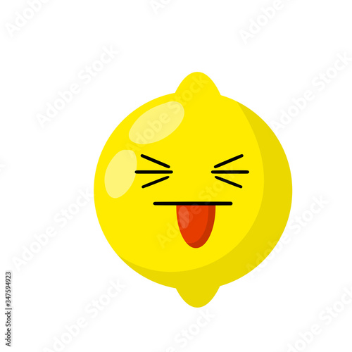 Mascot and emotions. Funny and cute yellow element. Cartoon flat illustration. Lemon with face. Eyes, mouth on sour fruit.