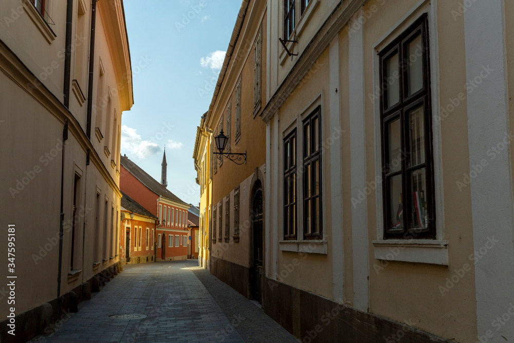Empty street in Eger, Hungary