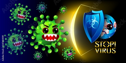 Vector with the call to protect the planet from the virus. COVID 2019 or just a virus. Coronavirus banner to inform and prevent the spread of the disease. Vector with space for text.