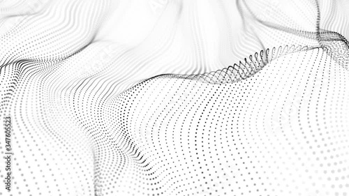 Abstract dynamic wave of many particles. Digital background. Seamless loop. 3D rendering.