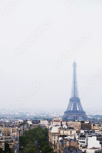 Beautiful view of Paris city with Eiffel Tower and typical parisian architecture.