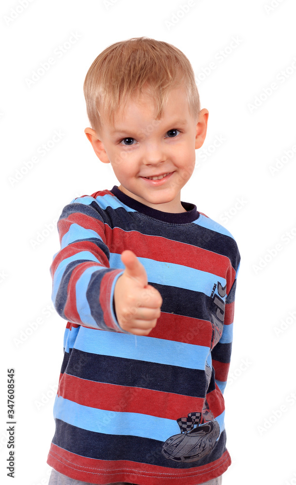smiling child with thumbs up sign, isolated on white smiling child with thumbs up sign, isolated on white