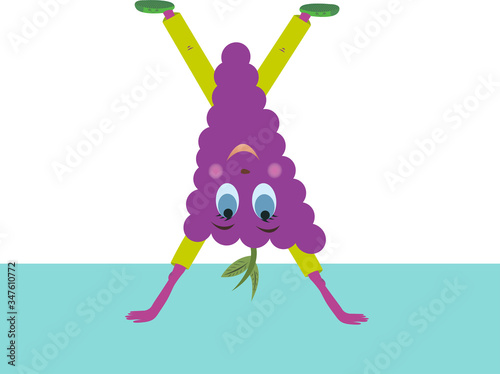 Vector sport grapes standing on hand. Grapes go in for sports. Grapes on a white background.