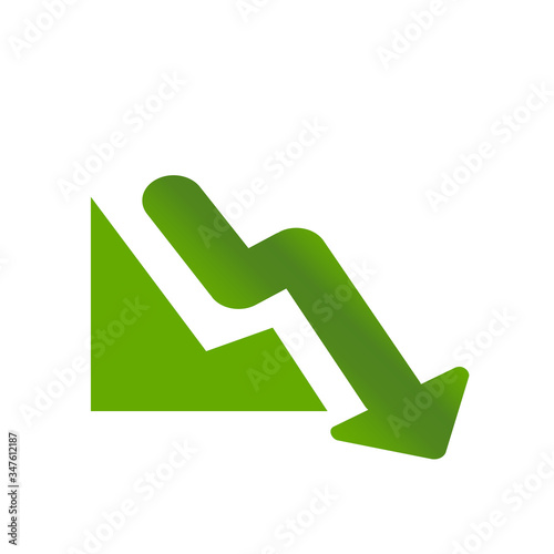 green graph down icon. Chart below and loss, reduction symbol. Flat Vector illustration