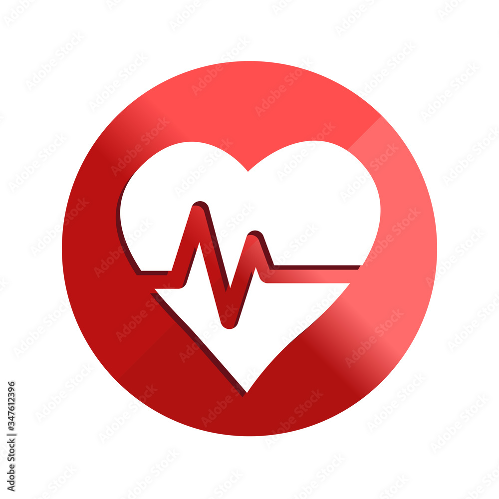 Heart and pulse icon flat design on red circle. Healthcare and Medical concept Heart and pulse icon flat design on red circle. Healthcare and Medical concept