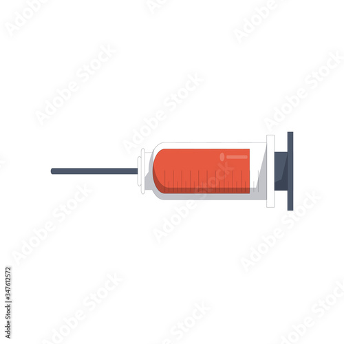 medical syringe are filled with a solution of vaccine. vector Illustration of medical syringes with needles in flat minimalism style.