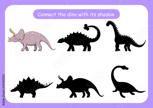 Worksheet connect the dinosaur with its shadow.